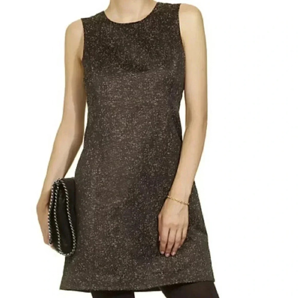 Theyskens' Theory Dino Dress Black Gold Sparkle Metallic Shift Sheath Sleeveless - Picture 1 of 5